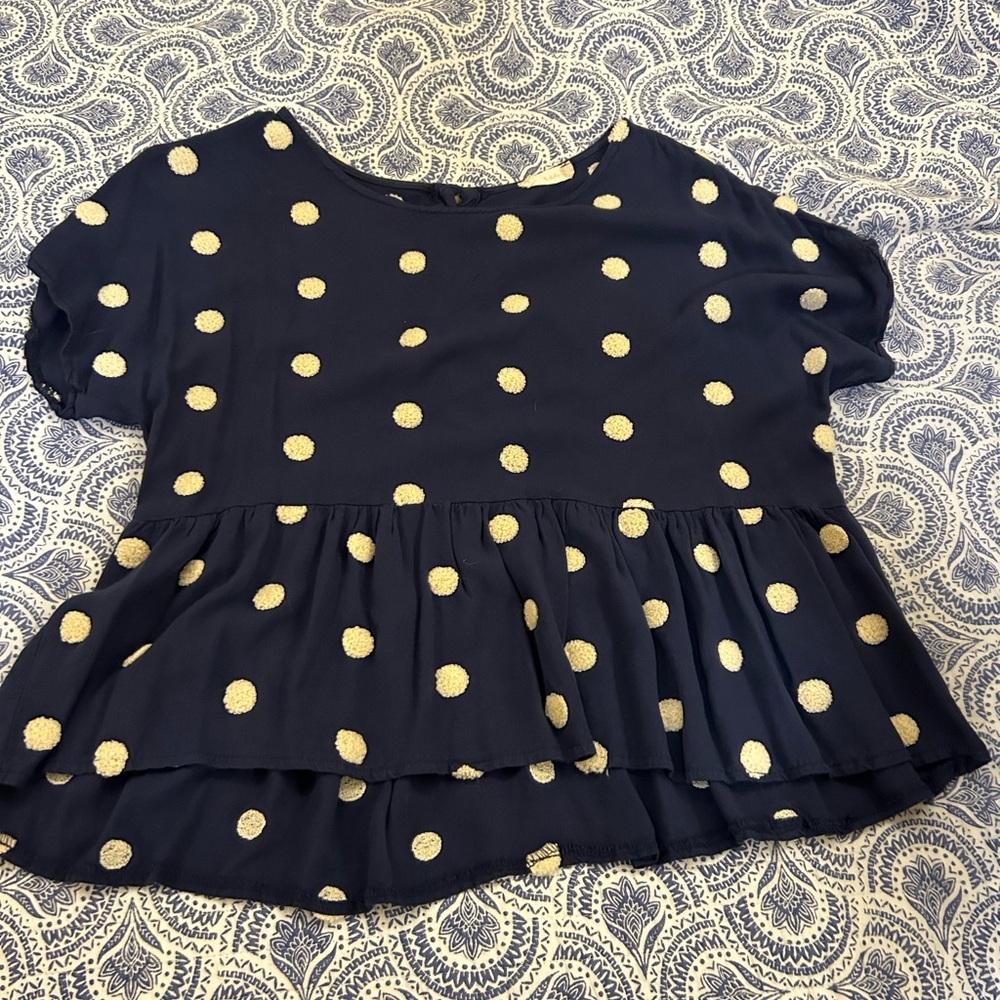 Altar'd State Blue and Cream Peplum Blouse